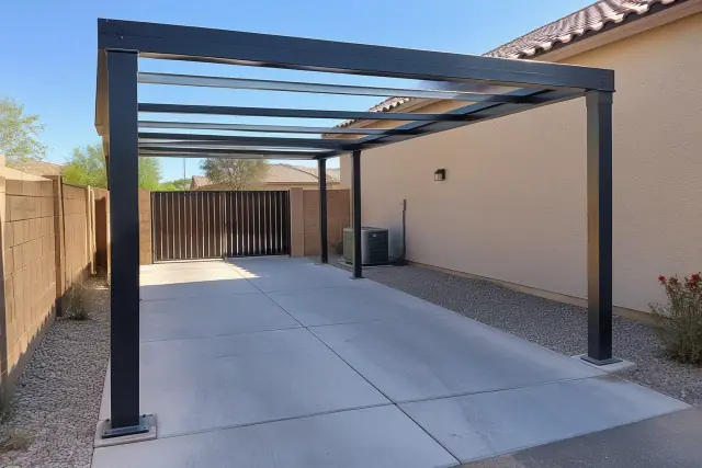 Metal carport framing installed on concrete in San Tan Valley, AZ.