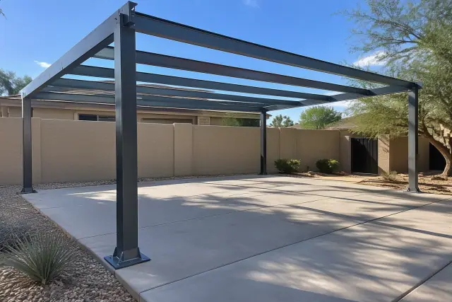 Metal carport skeleton installed over a parking space in Tempe, AZ.