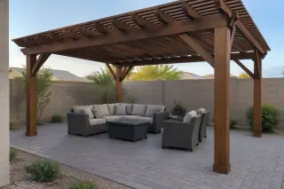 Split-face block garden wall and decomposed granite in a backyard in Gilbert, AZ.