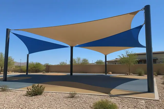 Playground shade structures installed over steel columns in Mesa, AZ.