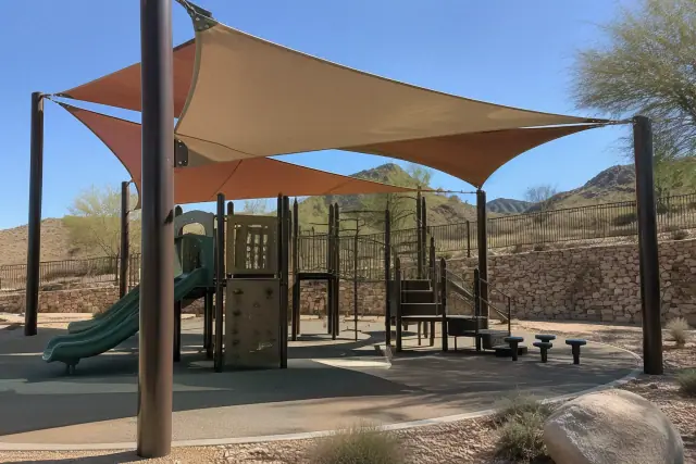 Playground shade structures installed over a modern play area in Paradise Valley, AZ.