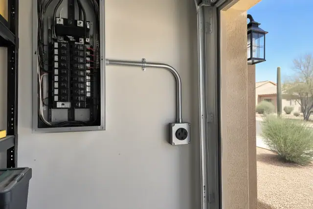 EV charger dedicated circuit installation in a residential garage in Mesa, AZ.