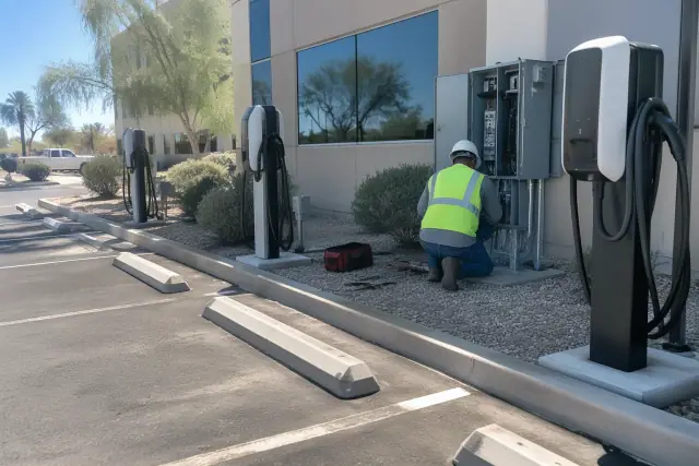 Contractor photo of fleet EV charging station installation with load management in Mesa, AZ.