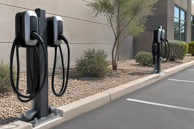 Commercial EV charger installation in a parking lot in Chandler, AZ.