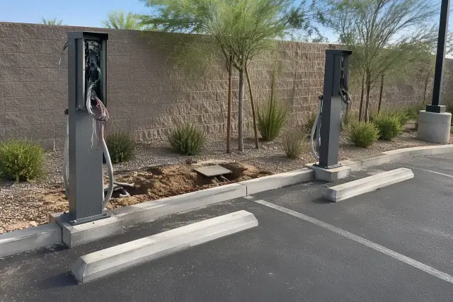 Contractor progress photo of commercial EV charger installation in San Tan Valley, AZ.