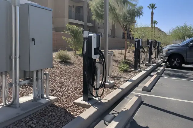 EV charger dedicated circuit installation in an outdoor parking lot in Mesa, AZ.