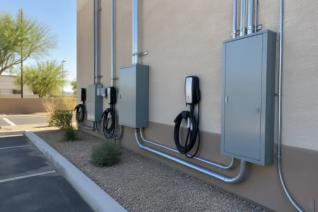 Heavy-gauge conduit and unpowered panel enclosures for fleet EV charging in Mesa, AZ.