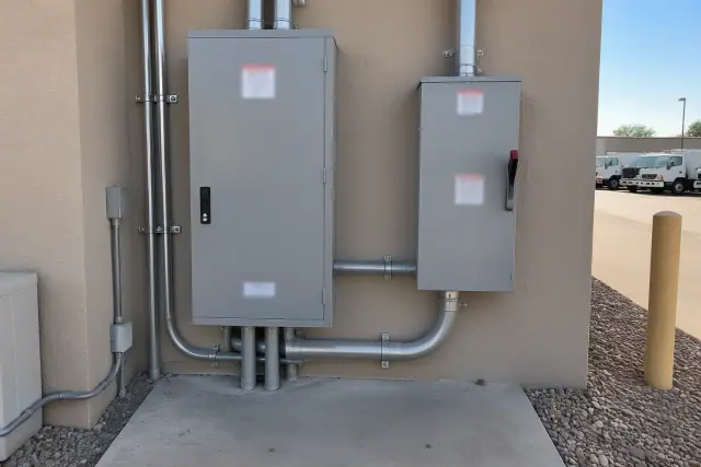 New electrical panel and service upgrade at a commercial utility alcove in Mesa, AZ.