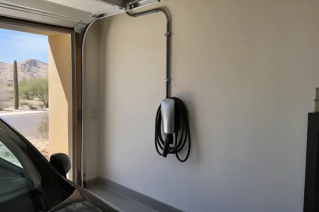 EV charger dedicated circuit installation on a drywall wall in Fountain Hills, AZ.