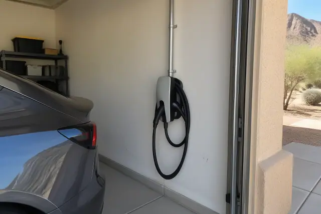 EV charger dedicated circuit installation on a drywalled wall in Gold Canyon, AZ.