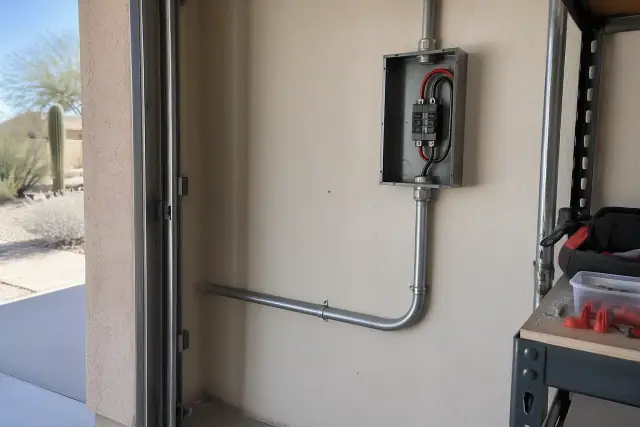 EV charger dedicated circuit installation in a residential garage in Mesa, AZ.