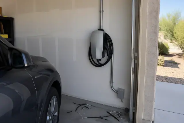 EV charger replacement and upgrades on a drywall wall with conduit in San Tan Valley, AZ.