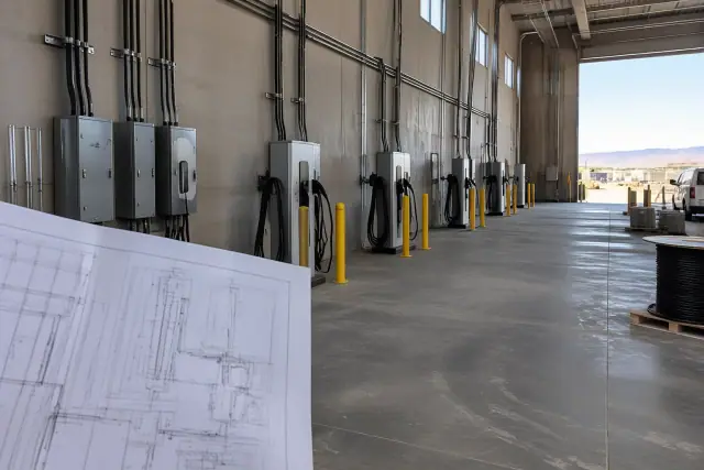 Unpowered schematics and bundled cables for a fleet EV charging installation in Mesa, AZ.