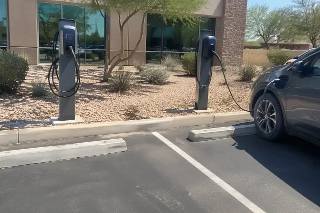 Level 2 EV charger installed in an office parking lot in Mesa, AZ.