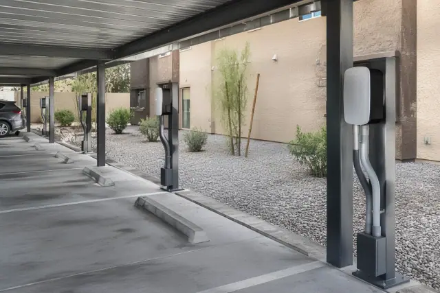 EV charger installation under a covered parking structure in San Tan Valley, AZ.