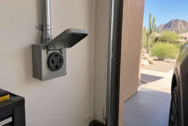 NEMA 14-50 outlet installation on a drywalled wall in Fountain Hills, AZ.