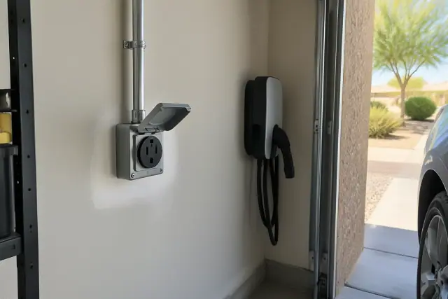 NEMA 14-50 outlet installation on a drywalled interior wall in Queen Creek, AZ.