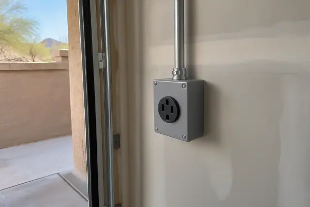 NEMA 14-50 outlet installation on a drywalled interior wall in Scottsdale, AZ.