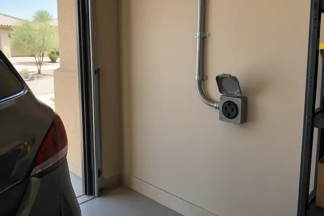 NEMA 14-50 outlet installation on a garage wall in Chandler, AZ.