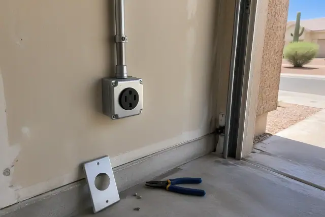 NEMA 14-50 outlet installation for EV chargers in a residential garage in Phoenix, AZ.