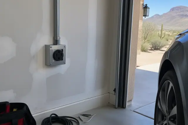 NEMA 14-50 outlet installation on a drywalled wall in Gold Canyon, AZ.