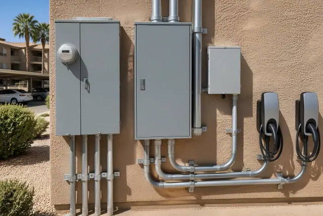 Electrical panel and service upgrade for an EV charger installation in Mesa, AZ.
