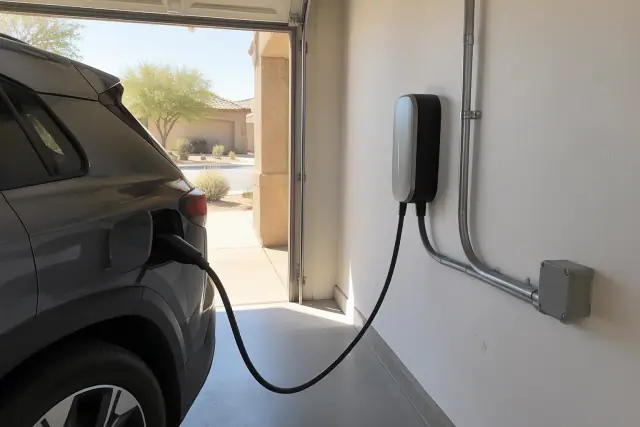 EV charger replacement and upgrade in a residential garage in Mesa, AZ.