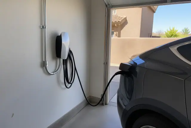 Tesla Wall Connector installation with electrical conduit on an interior wall in Phoenix, AZ.