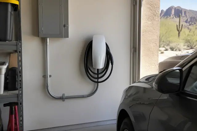 Tesla Wall Connector installed in a residential garage in Gold Canyon, AZ.