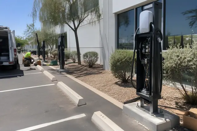 Contractor photo of commercial EV charger installation at an office in Mesa, AZ.