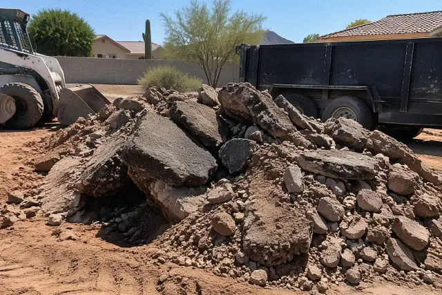 Asphalt and paving debris for hauling at a residential property in Mesa, AZ.