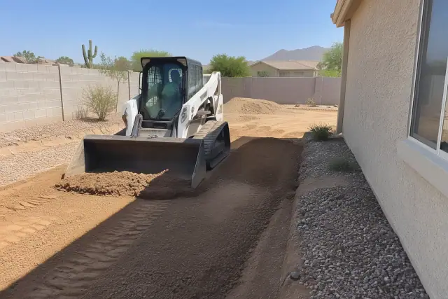 Compact equipment performing site preparation on a residential lot in Mesa, AZ.