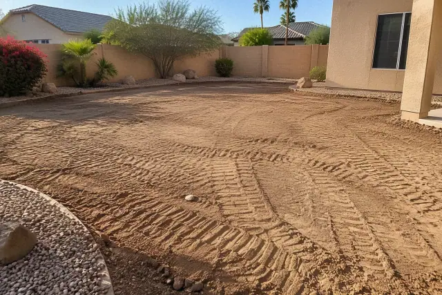 Compacted backfill and yard grading for pool removal at a home in Mesa, AZ.