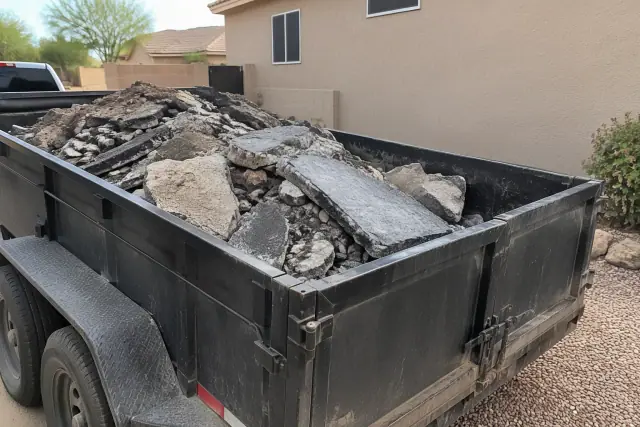 Concrete and asphalt debris in a haul trailer at a residential site in Mesa, AZ.