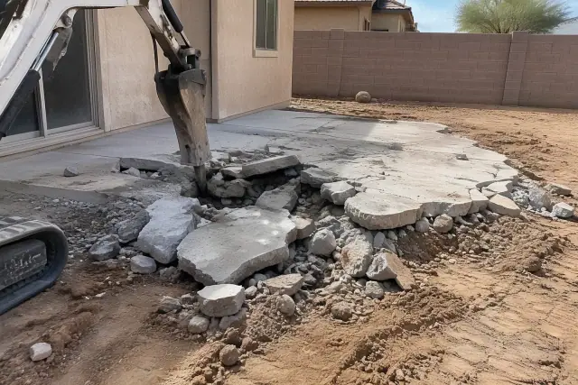 Concrete demolition and removal for land clearing at a residential property in Mesa, AZ.