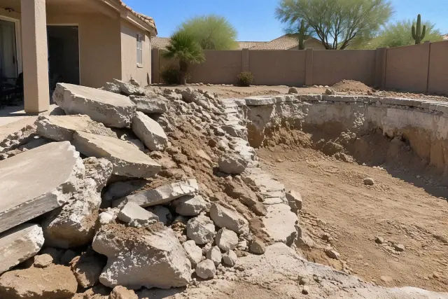Concrete demolition and debris removal for a pool excavation in Mesa, AZ.