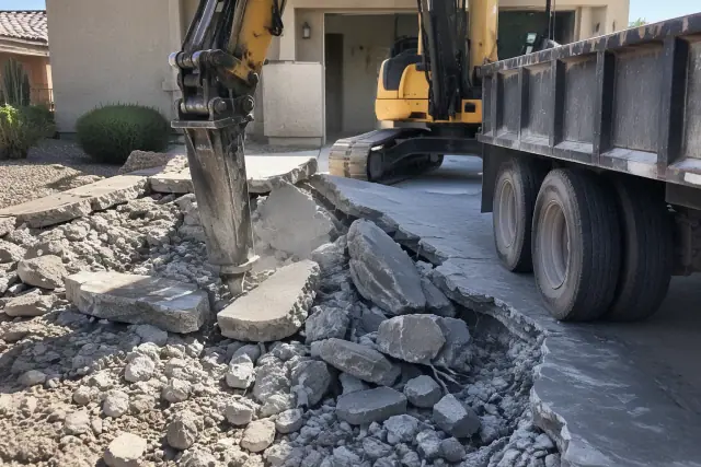 Manual concrete demolition and removal at a job site in Tempe, AZ.