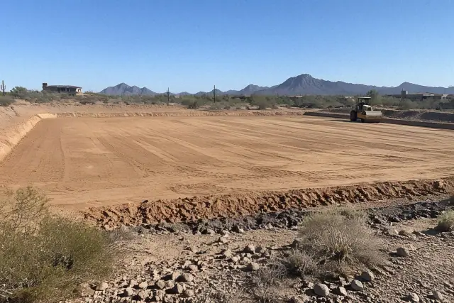Freshly graded residential foundation pad for custom home excavation in Mesa, AZ.