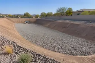 Finished graded slopes and native desert gravel landscape border in Mesa, AZ.