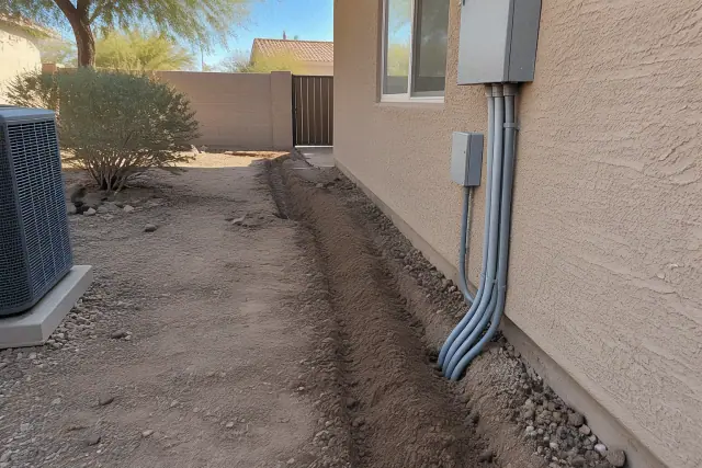 Contractor photo of fiber optic utility trenching at a residential job in Mesa, AZ.