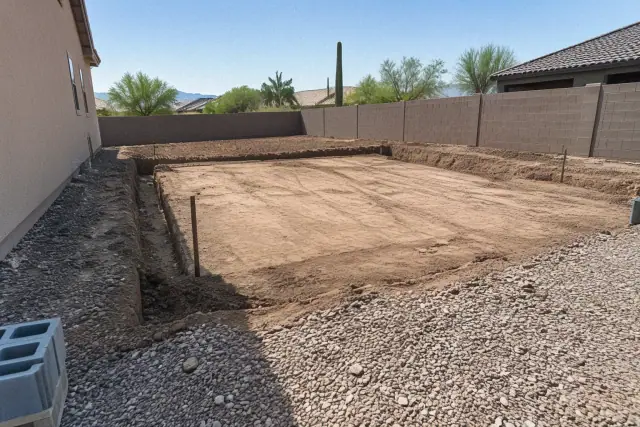 Foundation excavation and building pad for site preparation in Mesa, AZ.