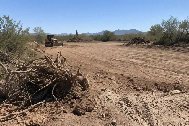 Land clearing and soil removal for foundation excavation in Mesa, AZ.