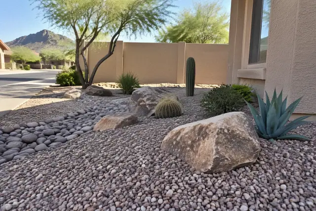 Landscape rock and natural stone installed at a residential property in Mesa, AZ.