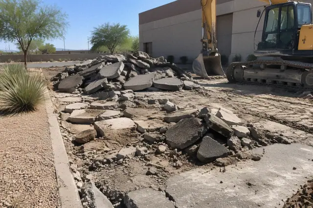 Contractor progress photo of parking lot and equipment pad demolition in Mesa, AZ.