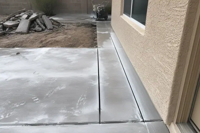 Fresh concrete saw-cut edges and dust residue for a demolition job in Mesa, AZ.