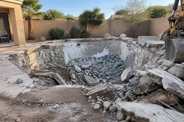 Pool deck and concrete shell removal at a residential backyard in Mesa, AZ.