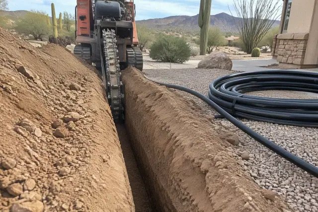 Utility trenching for underground pipe installation in Fountain Hills, AZ.