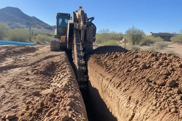 Contractor photo of utility trenching in raw desert earth in Paradise Valley, AZ.