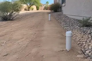 Backfilled utility trench with compacted earth and capped PVC conduit in Mesa, AZ.