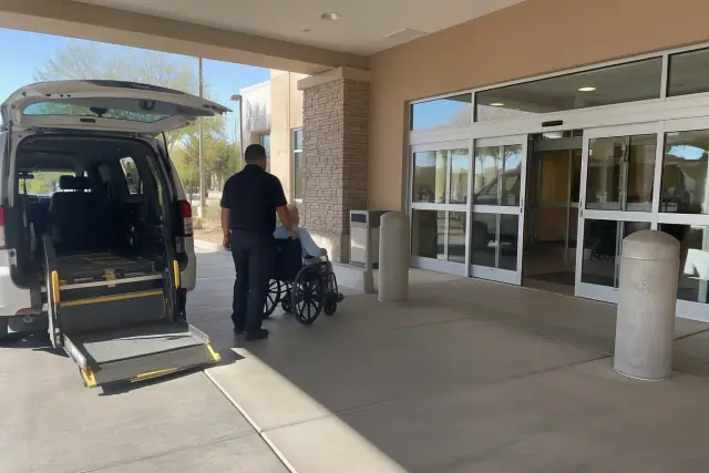 Chemotherapy transportation vehicle at a hospital loading bay in Chandler, AZ.